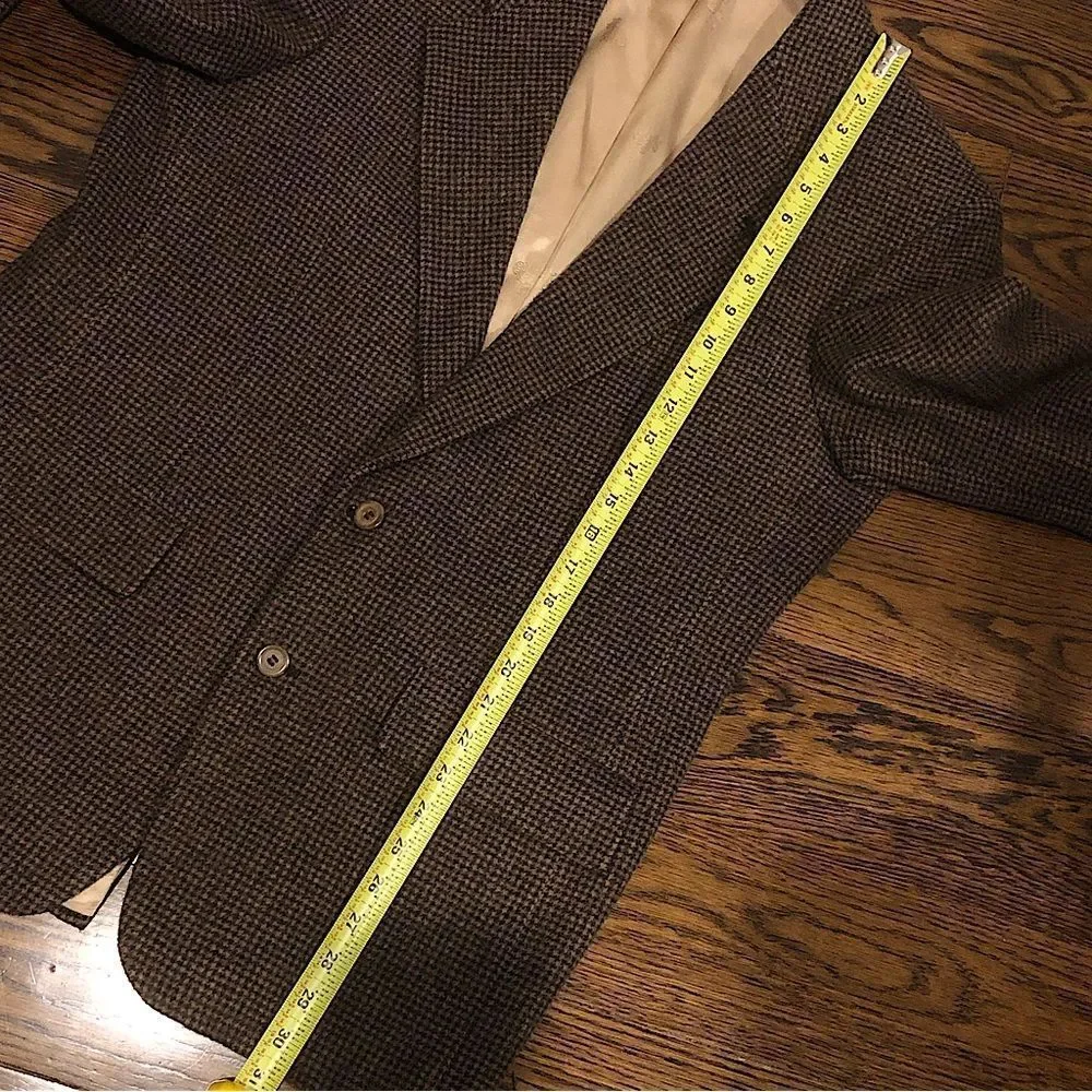 SAKS FIFTH AVENUE Men’s Houndstooth Camel Hair Brown and Black Blazer Sz 44R